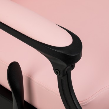 Silla de barbero Gabbiano President rosa con base negra — detalle del reposabrazos