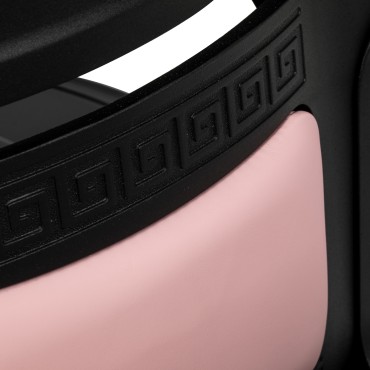 Silla de barbero Gabbiano President rosa con base negra — detalle del respaldo