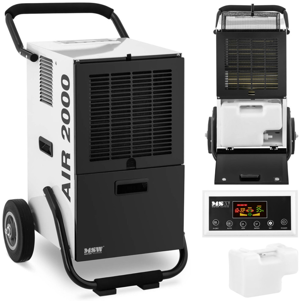 Gaisa dehumidifier. Mitruma absorbētāji. Rūpnieciskā konstrukcija 50 l / 24 h līdz 70 m2