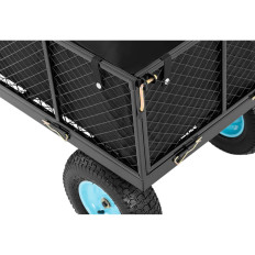 Chariot de jardin pliable avec une bâche pour transporter jusqu'à 550 kg de terre ou d'engrais.