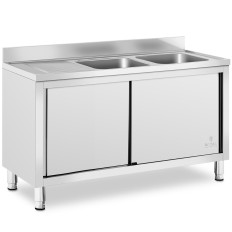Dobbeltkammer catering vask med kabinet med skydedøre 140 x 70 x 95 cm