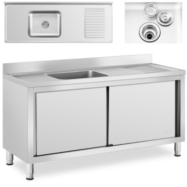 Piscina de catering de câmara única de solda com um armário com portas de correr 160 x 60 x 94,5 cm