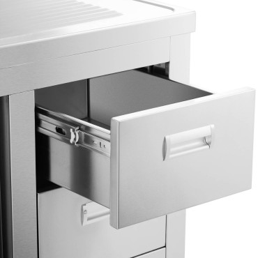Fregadero de catering de la cámara de fondo con gabinete con puertas correderas cajones de acero 160 x 60 x 95 cm