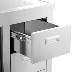 Évier de cuisine à double bac avec armoire à portes coulissantes et tiroirs en acier 160 x 60 x 95 cm