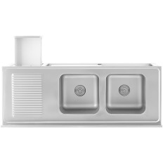 Bottom-chamber catering sink with cabinet with sliding doors steel drawers 160 x 60 x 95 cm