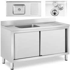 Sink single-chamber catering pool with cabinet with sliding doors left 140 x 60 x 94.5 cm