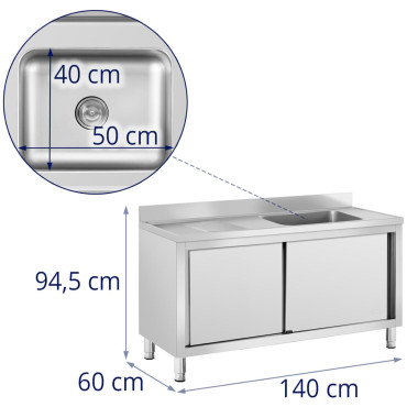 Piscina per catering a camera singola con armadietto con ante scorrevoli a destra 140 x 60 x 94,5 cm