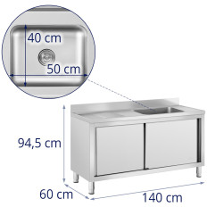 Piscina de catering de câmara única com armário com portas de correr à direita 140 x 60 x 94,5 cm