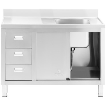 Sink Single-kamer Catering Pool met kast met schuifdeuren stalen laden 120 x 60 x 94 cm