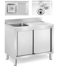 Sink Single Chamber Catering Pool, jossa kaapissa liukuovet vasemmalle 100 x 60 x 95 cm