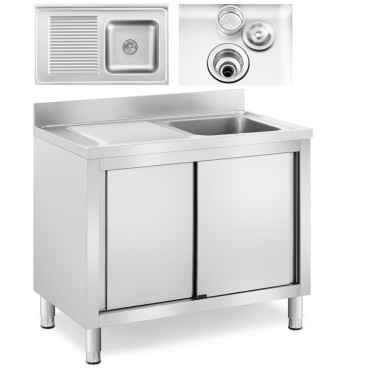 Pia de catering de câmara única com armário com portas deslizantes direita 100 x 60 x 94 cm