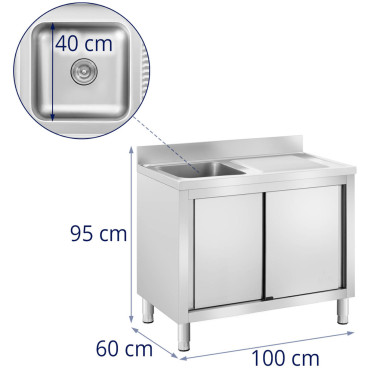 Sink Enkammare Catering Pool med skåp med skjutdörrar kvar 100 x 60 x 95 cm