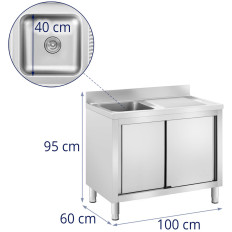Sink Enkammare Catering Pool med skåp med skjutdörrar kvar 100 x 60 x 95 cm