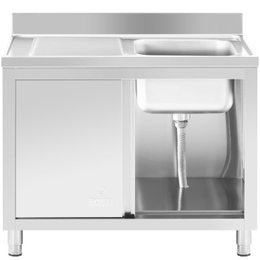 Pia de catering de câmara única com armário com portas deslizantes direita 100 x 60 x 94 cm