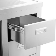 Sink single-chamber catering pool with cabinet with sliding doors steel drawers 100 x 60 x 94.5 cm