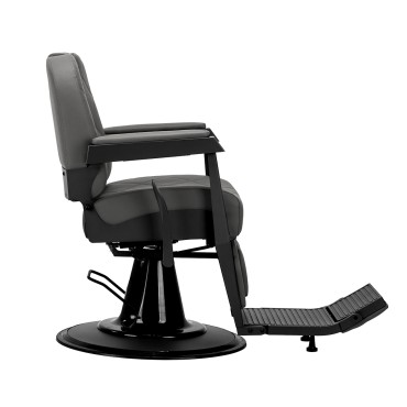 Sillón de barbero Gabbiano Bruno gris con base negra — vista lateral