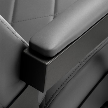 Sillón de barbero Gabbiano Bruno gris con base negra — detalle del reposabrazos