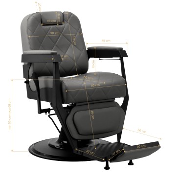 Fauteuil de barbier Gabbiano Bruno gris avec base noire — vue latérale