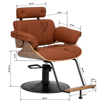Gabbiano Florencja frisørstol brun med sort fod