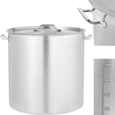 Stålkruka med lock som mäter en gasinduktionskokare 130 l