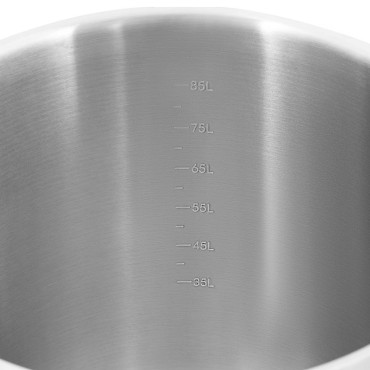 En stålkruka med lock som mäter en gasinduktionskokare 98 l