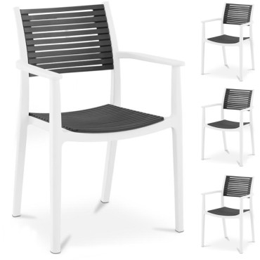 Cadeira plástica com encosto a céu aberto no terraço varanda 4 pcs. Preto e branco