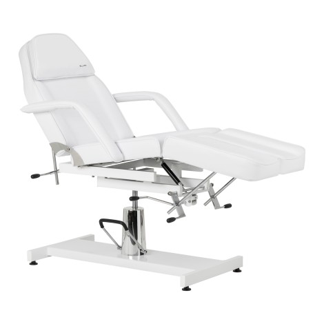 Hydraulische pedicure schoonheidstoel Sillon 210 met schommelfunctie en gesplitste voetsteun wit — zijaanzicht