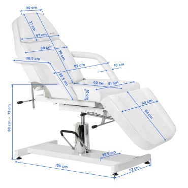 Hidravlični kozmetični stol Sillon 210 z gugalnikom, bel — stranski pogled