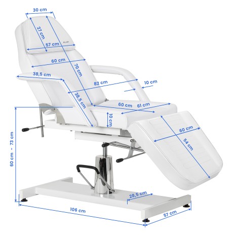 Hydraulické kozmetické kreslo Sillon 210 s kolískou biele — bočný pohľad