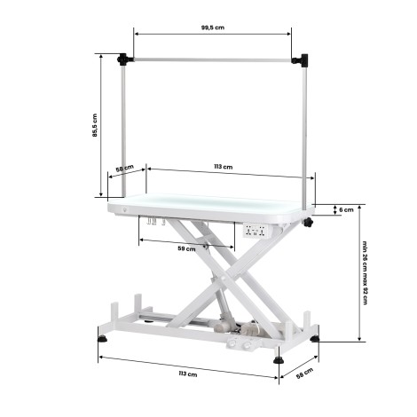 Mesa eléctrica de aseo P4W 3 con iluminación, blanca — vista frontal