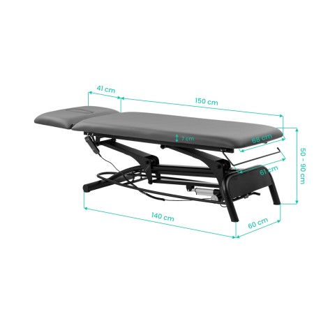 Electric rehabilitation table for massage and physiotherapy Balance Novus 2 grey — side view