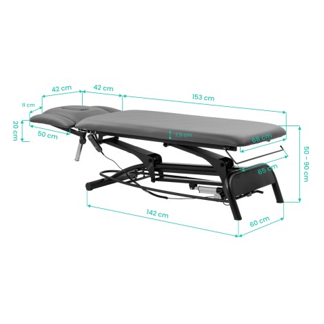 Cama elétrica de reabilitação para massagem e fisioterapia Balance Novus 4 cinza — vista lateral