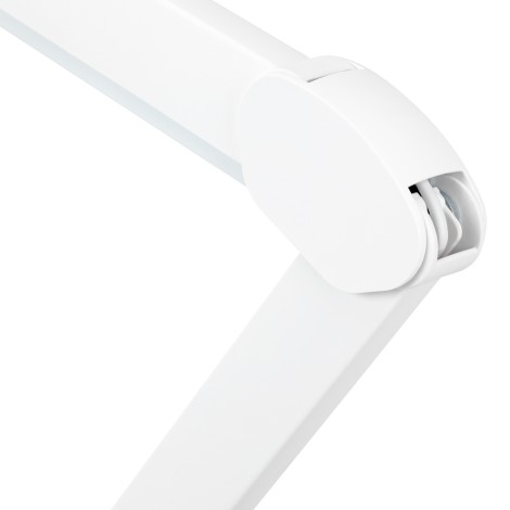Elegante LED műhelylámpa fehér — közeli kép a kartámaszról