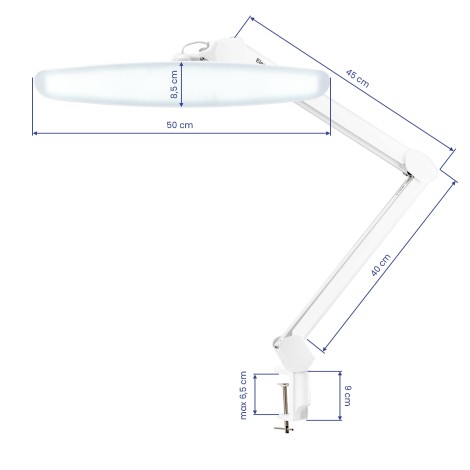 LED werkplaatslamp Elegante wit — zijaanzicht