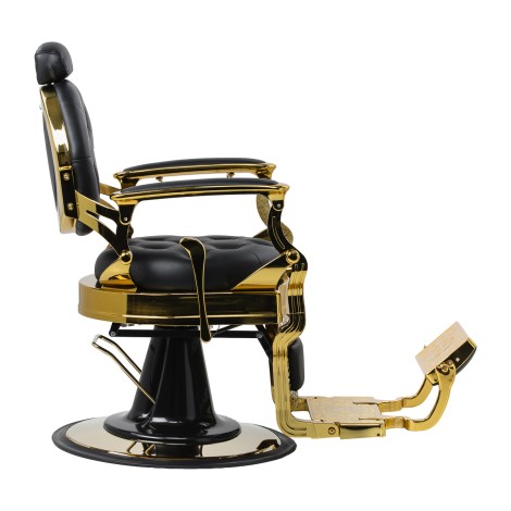 Barberské kreslo Gabbiano Niccolo čierne so zlatým podstavcom — bočný pohľad