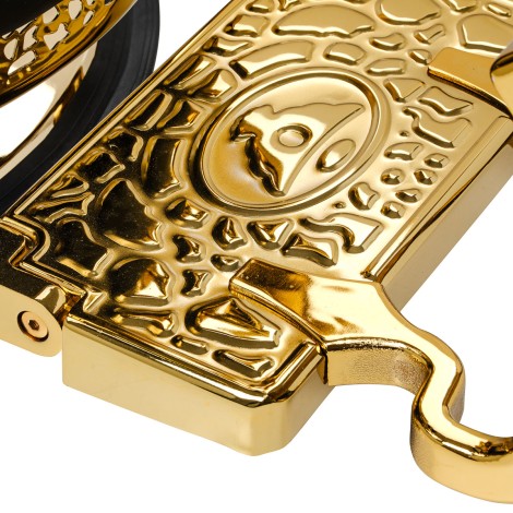 Barberstuhl Gabbiano Niccolo schwarz mit goldfarbener Basis — Detailaufnahme Basis