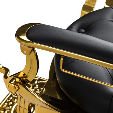 Fauteuil de barbier Gabbiano Niccolo noir avec base dorée — gros plan accoudoir