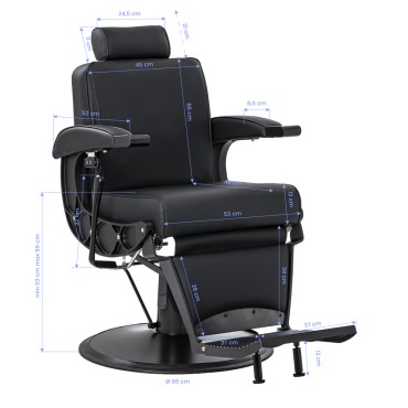 Gabbiano Continental barberstol med massagefunktion i sort — fra siden