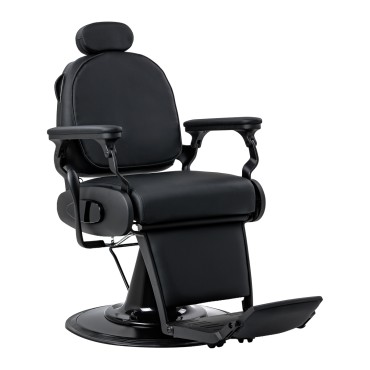 Fauteuil de barbier Gabbiano Francesco avec fonction massage, noir avec base noire — vue latérale