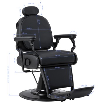 Barber chair with massage function Gabbiano Francesco black with a black base — side view