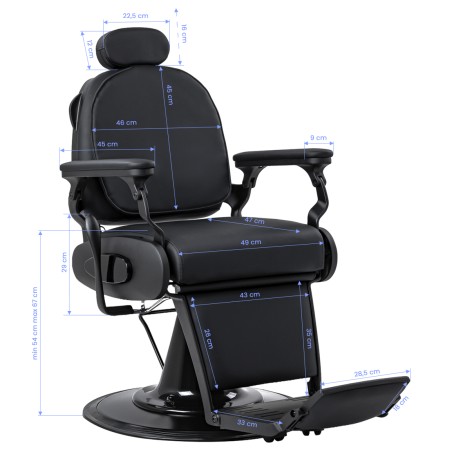 Cadeira de barbeiro Gabbiano Francesco com função de massagem, base preta — vista lateral