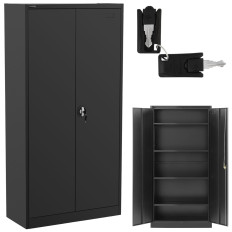 Metal office cabinet for documents 4 shelves with noise doors 180 cm anthracite