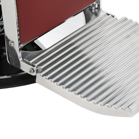 Gabbiano Visionerio+ barber chair red chrome frame — close-up of the base