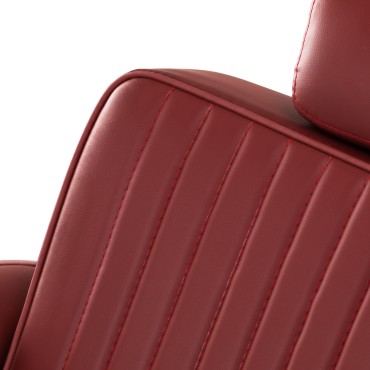 Gabbiano Visionerio+ barber chair red chrome frame — close-up of the backrest
