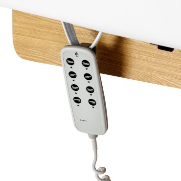 Espreguiçadeira SPA Sillon Siesta branca com base castanho claro — close-up dos controlos