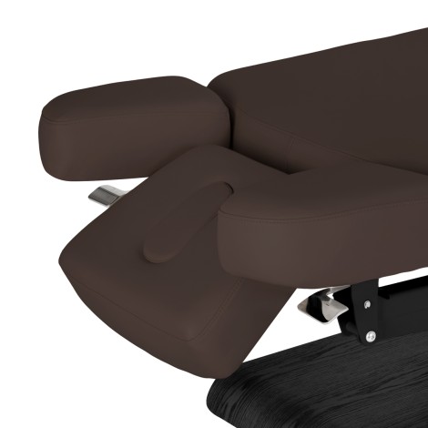 SILLON Relax Sillon SPA brun foncé avec base noire — gros plan accoudoir