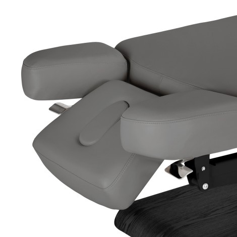 SPA-fåtölj Sillon Relax grå med svart bas — närbild av armstöd