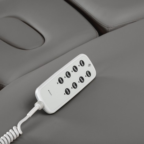 SPA Liege Sillon Relax grau mit dunklem Holzsockel — Detailaufnahme Bedienelemente