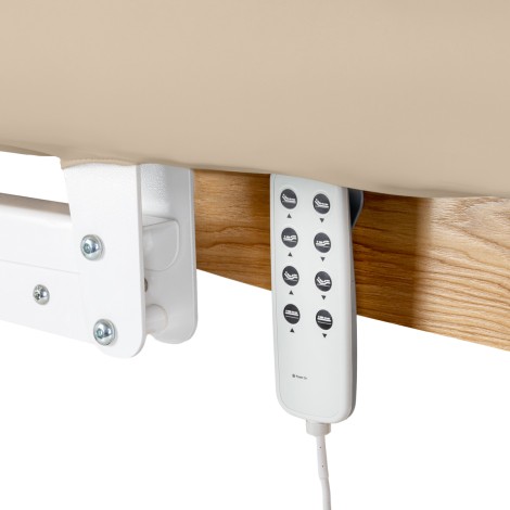 SPA-liggstol Sillon Relax beige med ljusbrun bas — närbild av reglage