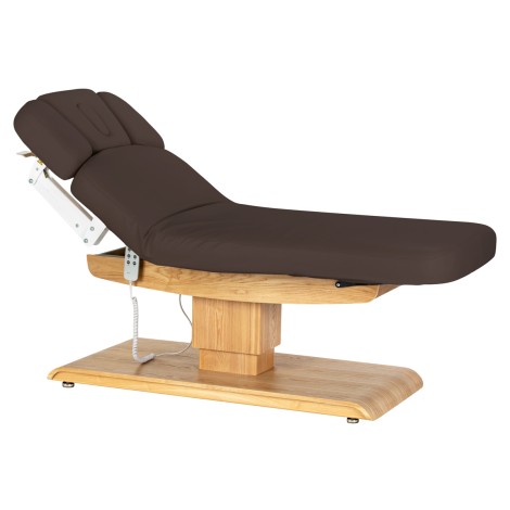Fauteuil SPA Sillon Relax marron foncé avec base bois clair — vue latérale